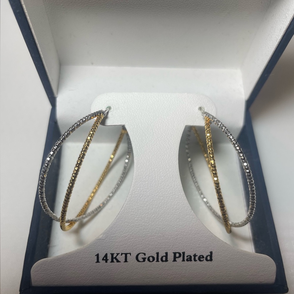 14KT Gold Plated Silver and Gold Hoop Earrings